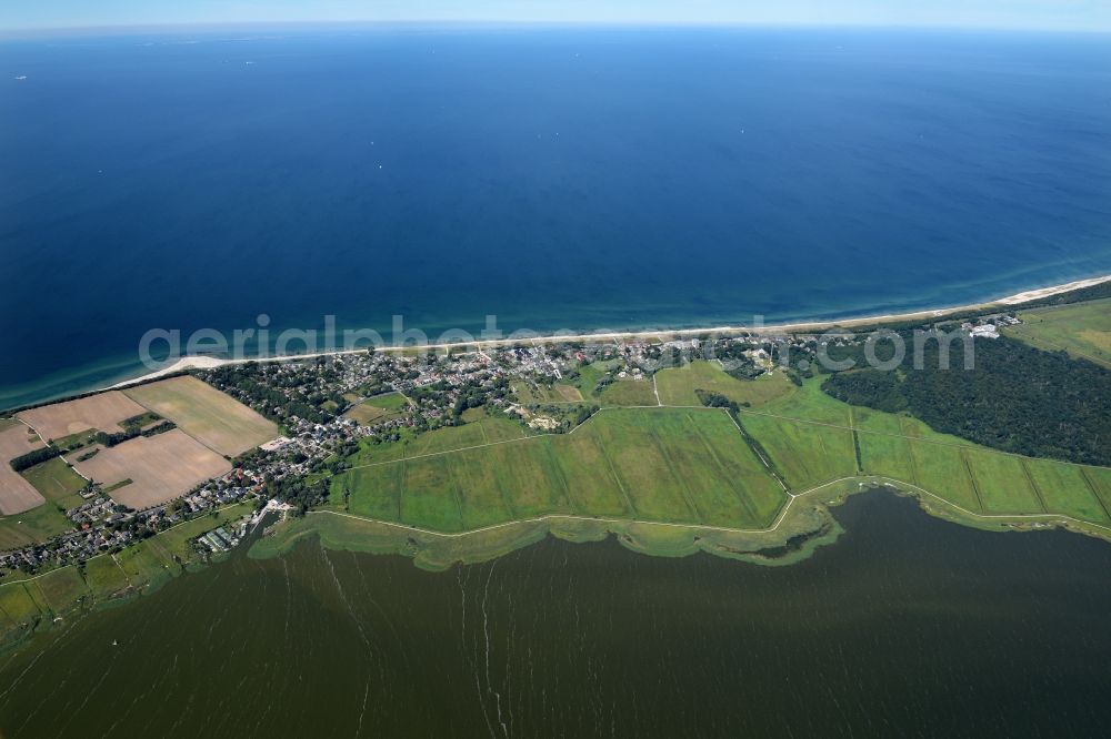 Ahrenshoop from the bird's eye view: Beach landscape on the Baltic Sea in Ahrenshoop in the state Mecklenburg - Western Pomerania