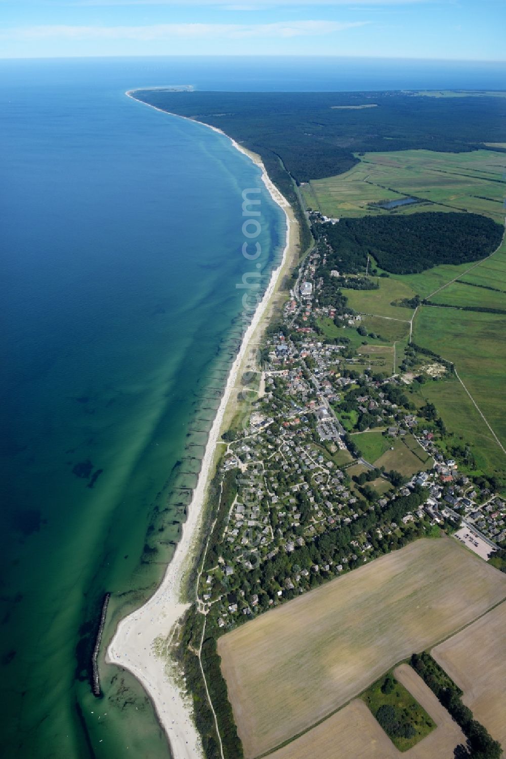 Ahrenshoop from above - Beach landscape on the Baltic Sea in Ahrenshoop in the state Mecklenburg - Western Pomerania