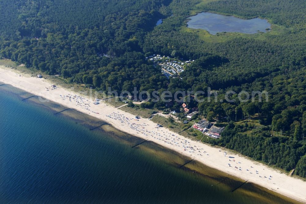 Aerial image Ückeritz - Beach landscape on the Baltic Sea in Ueckeritz in the state Mecklenburg - Western Pomerania