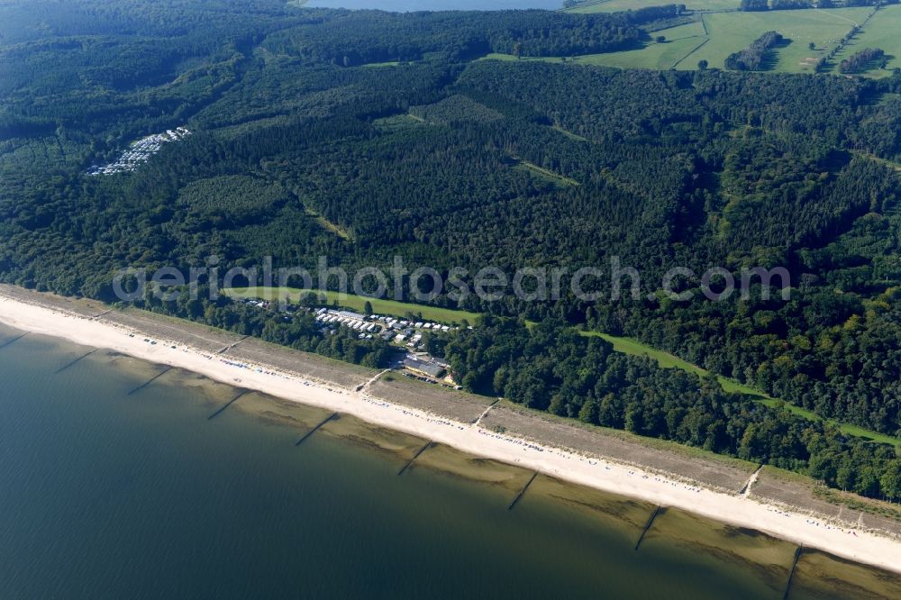 Aerial image Ückeritz - Beach landscape on the Baltic Sea in Ueckeritz in the state Mecklenburg - Western Pomerania