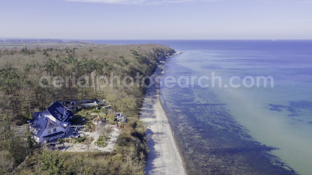 Aerial image Diedrichshagen - Sandy beach landscape along the coast of the Baltic Sea on the forest path in Diedrichshagen in the federal state of Mecklenburg-Vorpommern, Germany