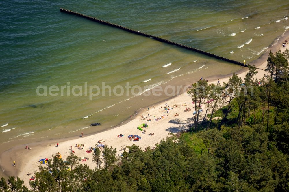 Aerial image Kolobrzeg - Kolberg - Beach landscape on the Baltic Sea in Kolberg in West Pomerania, Poland
