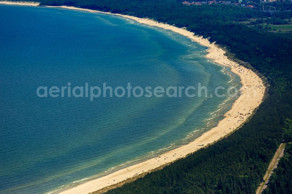 Kolobrzeg - Kolberg from the bird's eye view: Beach landscape on the Baltic Sea in Kolberg in West Pomerania, Poland