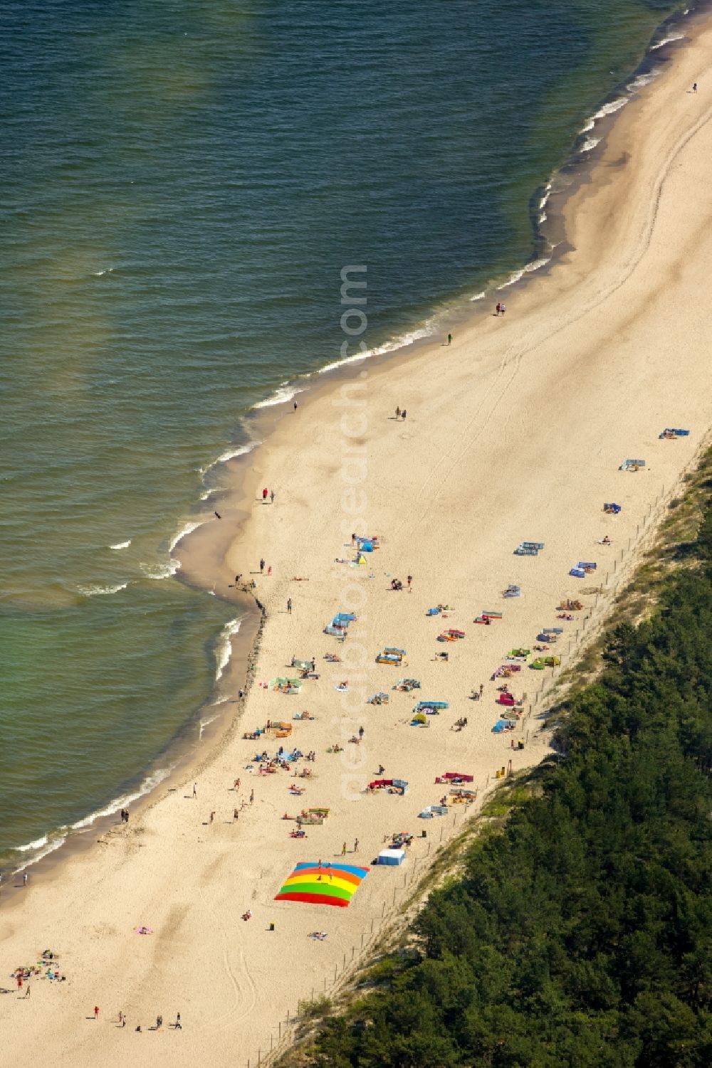 Niechorze Horst from the bird's eye view: Beach landscape on the Baltic Sea in Niechorze Horst in West Pomerania, Poland