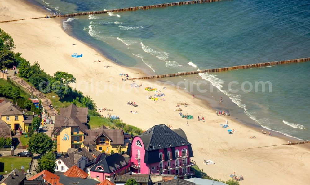 Aerial photograph Niechorze Horst - Beach landscape on the Baltic Sea in Niechorze Horst in West Pomerania, Poland