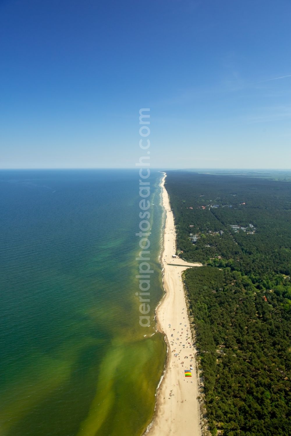 Niechorze Horst from the bird's eye view: Beach landscape on the Baltic Sea in Niechorze Horst in West Pomerania, Poland