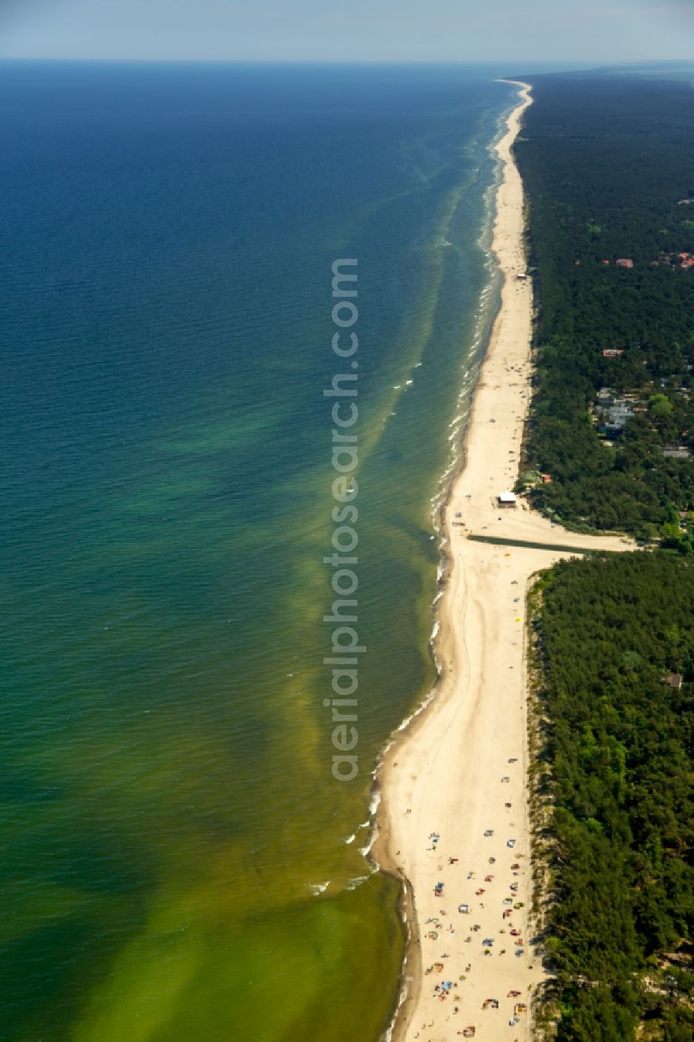 Aerial image Niechorze Horst - Beach landscape on the Baltic Sea in Niechorze Horst in West Pomerania, Poland