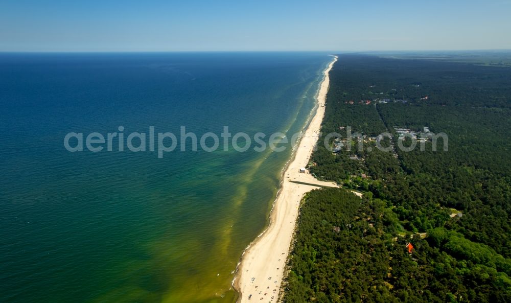 Aerial photograph Niechorze Horst - Beach landscape on the Baltic Sea in Niechorze Horst in West Pomerania, Poland