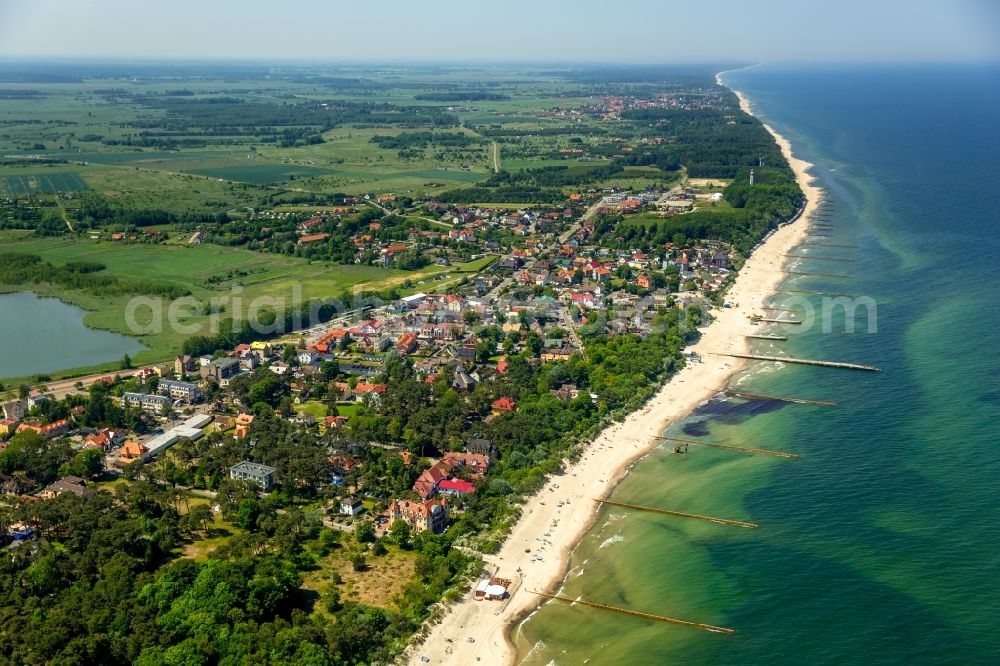 Niechorze Horst from above - Beach landscape on the Baltic Sea in Niechorze Horst in West Pomerania, Poland