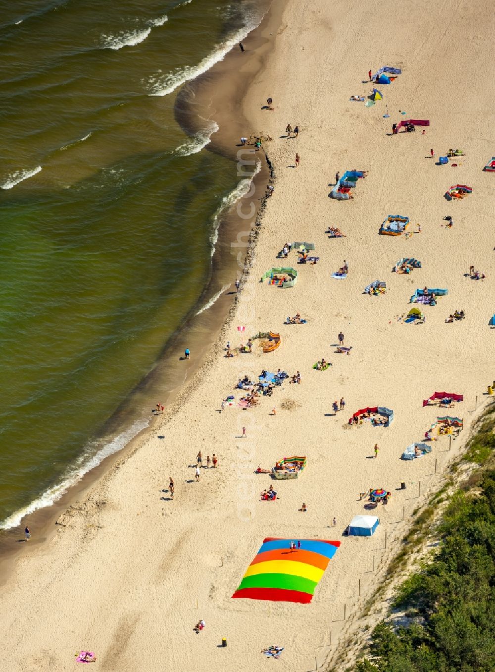 Aerial image Niechorze Horst - Beach landscape on the Baltic Sea in Niechorze Horst in West Pomerania, Poland