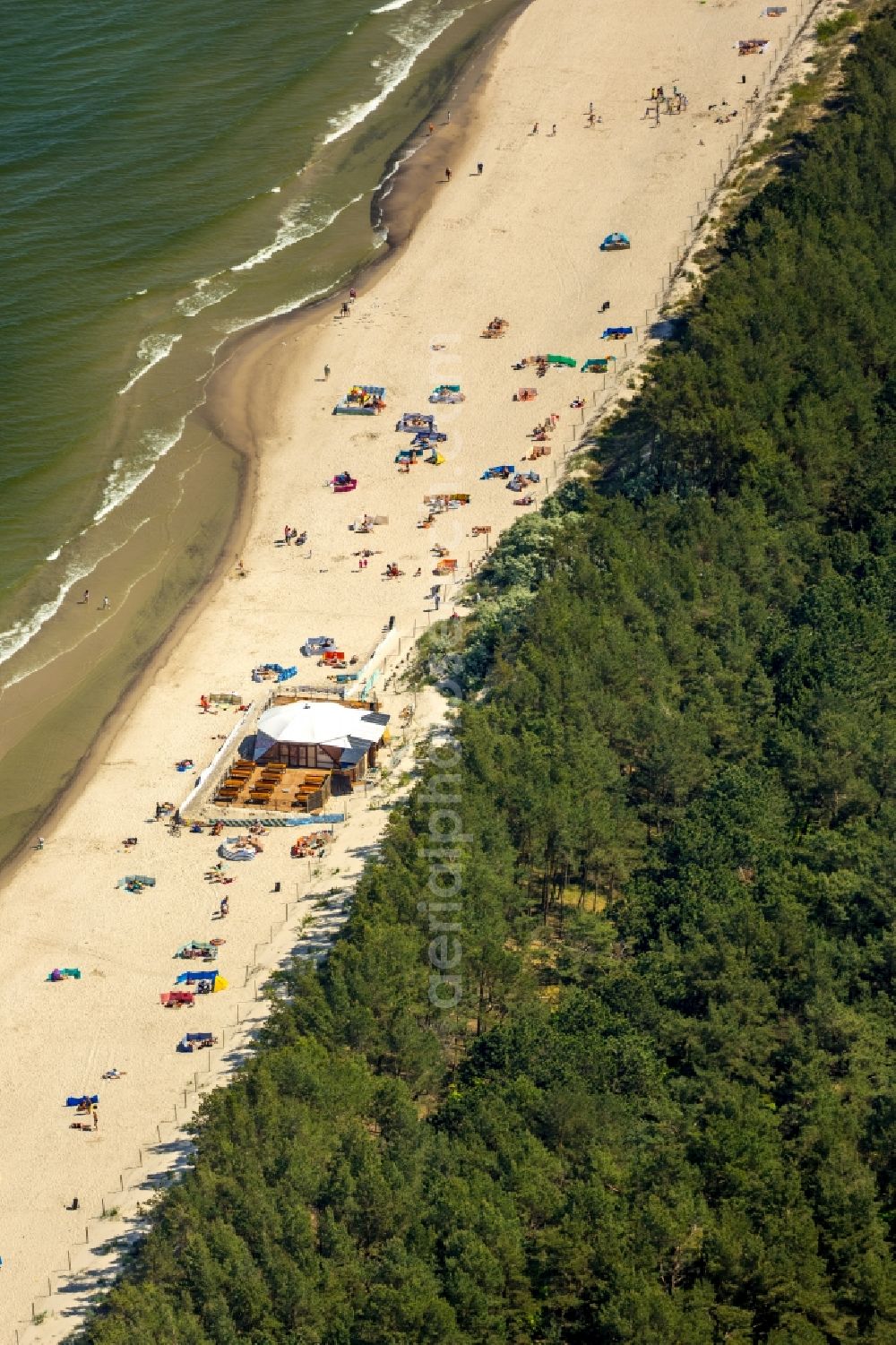 Niechorze Horst from the bird's eye view: Beach landscape on the Baltic Sea in Niechorze Horst in West Pomerania, Poland