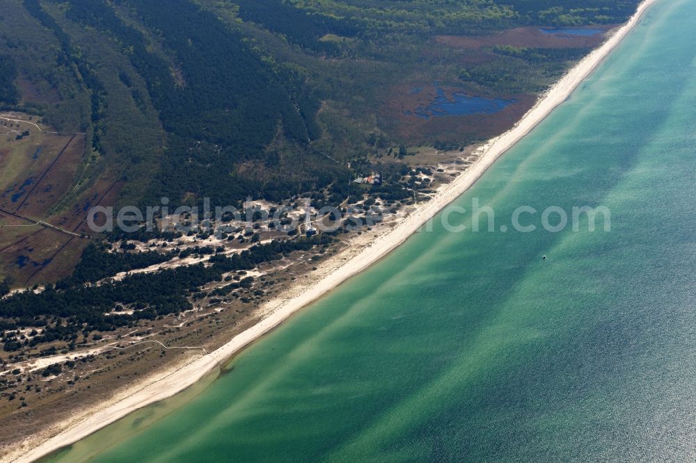 Born am Darß from the bird's eye view: Beach landscape on the Baltic Sea in the district Darsser Ort in Born am Darss in the state Mecklenburg - Western Pomerania