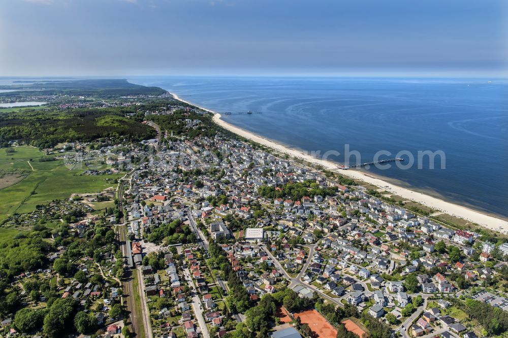 Aerial image Heringsdorf - Beach landscape on the Baltic Sea in Seebad Ahlbeck in the state Mecklenburg - Western Pomerania