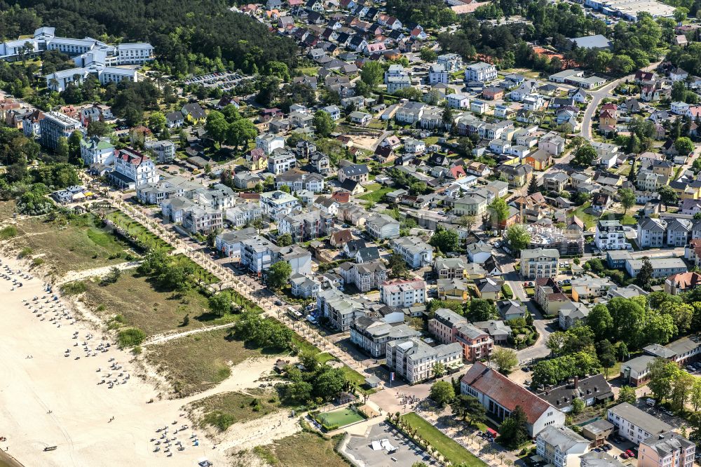 Heringsdorf from above - Beach landscape on the Baltic Sea in Seebad Ahlbeck in the state Mecklenburg - Western Pomerania