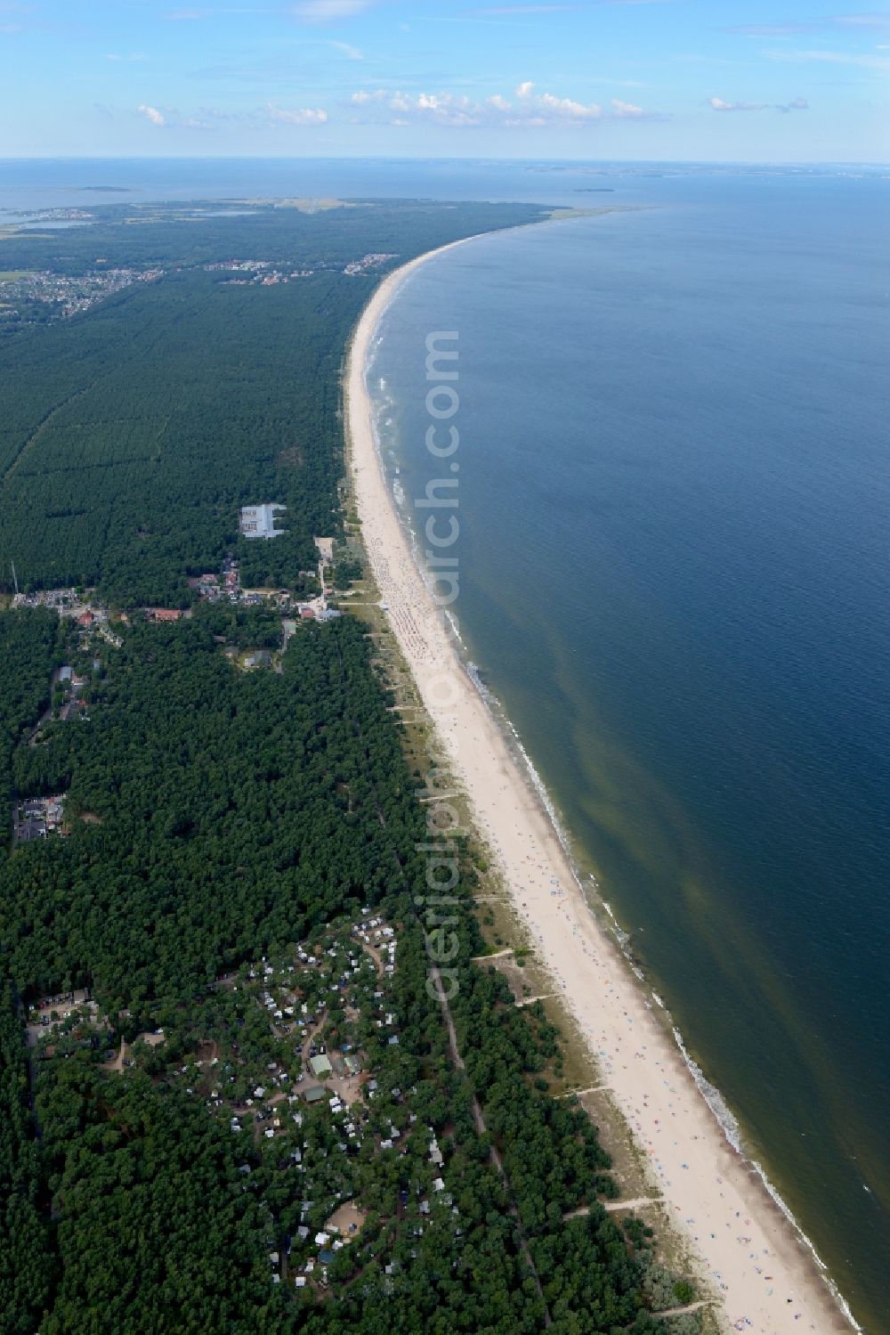 Trassenheide from the bird's eye view: Beach landscape on the Baltic Sea in Trassenheide in the state Mecklenburg - Western Pomerania