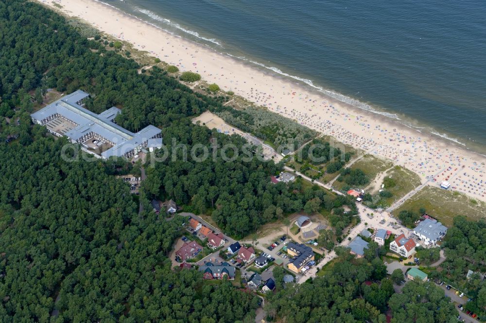 Trassenheide from the bird's eye view: Beach landscape on the Baltic Sea in Trassenheide in the state Mecklenburg - Western Pomerania