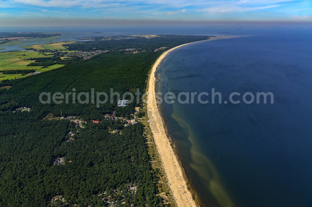 Trassenheide from the bird's eye view: Beach landscape on the Baltic Sea in Trassenheide in the state Mecklenburg - Western Pomerania