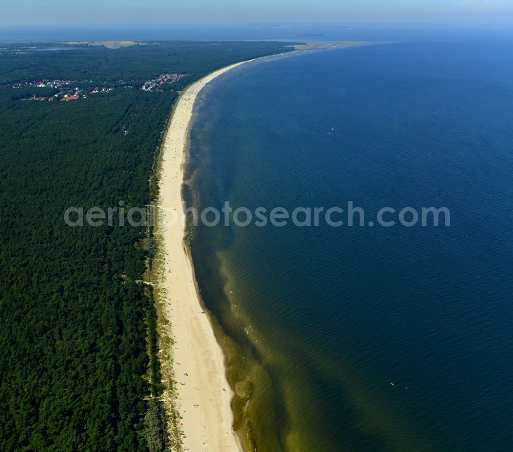 Trassenheide from above - Beach landscape along the of Baltic Sea in Trassenheide on the island of Usedom in the state Mecklenburg - Western Pomerania, Germany