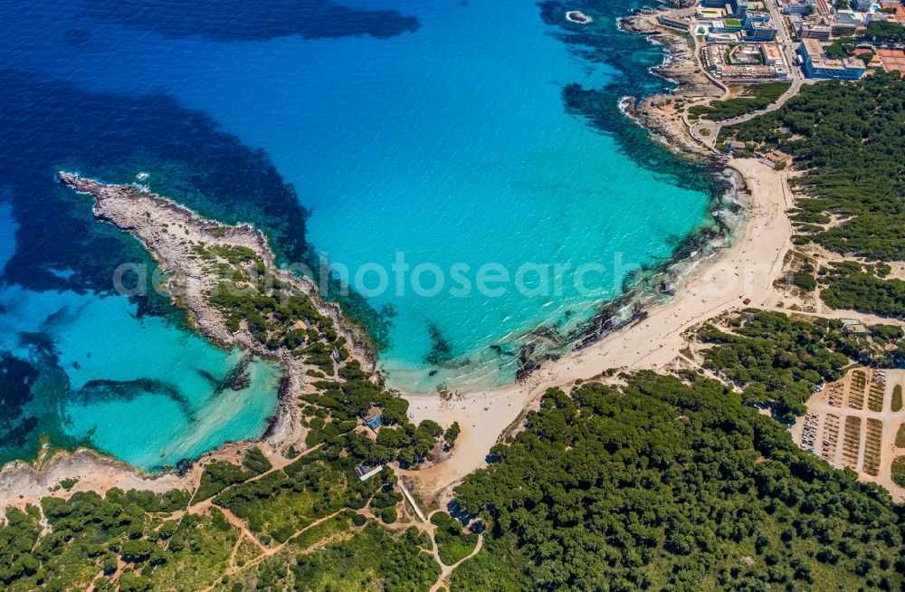 Capdepera from the bird's eye view: Beach landscape along the Platja de Cala Agulla Capdepera in Capdepera in Balearic island of Mallorca, Spain