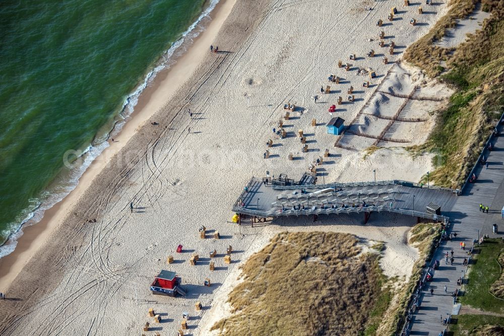 Aerial image Wenningstedt (Sylt) - Beach landscape in Wenningstedt (Sylt) at the island Sylt in the state Schleswig-Holstein, Germany