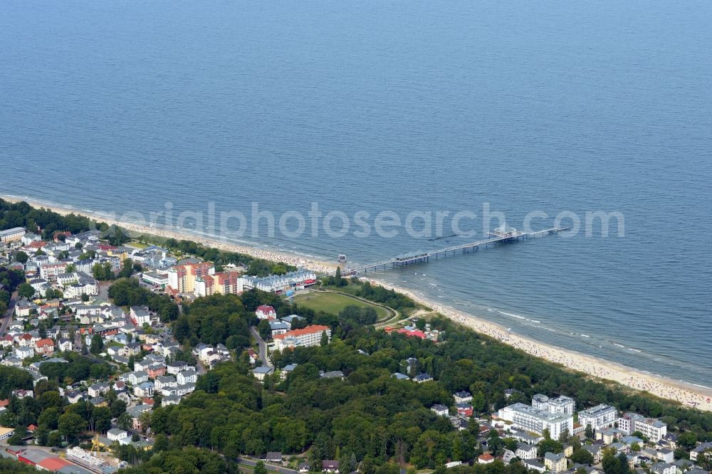 Heringsdorf from the bird's eye view: Sand and beach landscape on the pier of Heringsdorf in the state Mecklenburg - Western Pomerania