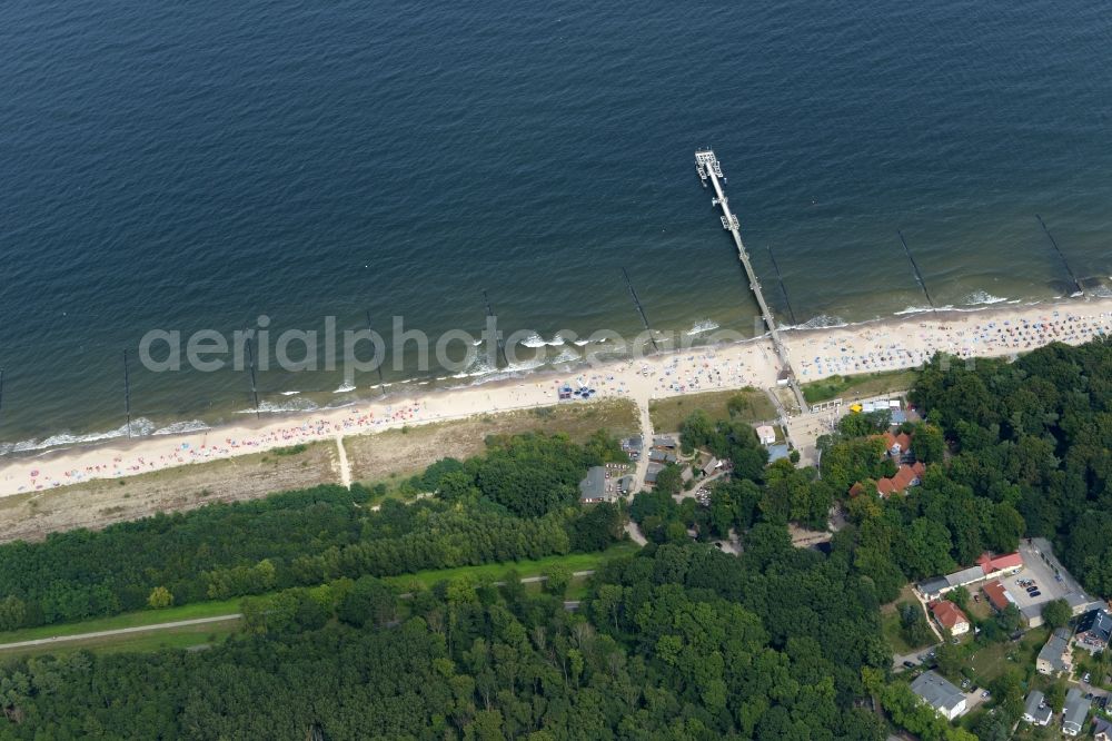 Koserow from above - Sand and beach landscape on the pier Koserow in Koserow in the state Mecklenburg-Western Pomerania in Germany