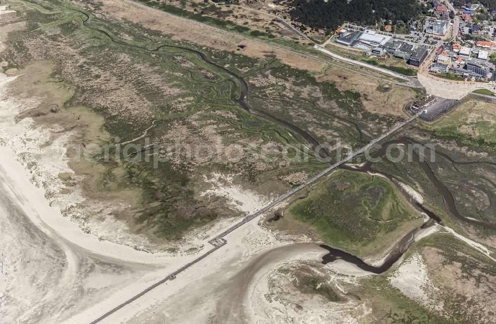 Aerial image Sankt Peter-Ording - Sand and beach landscape on the pier in the district Sankt Peter-Ording in Sankt Peter-Ording in the state Schleswig-Holstein