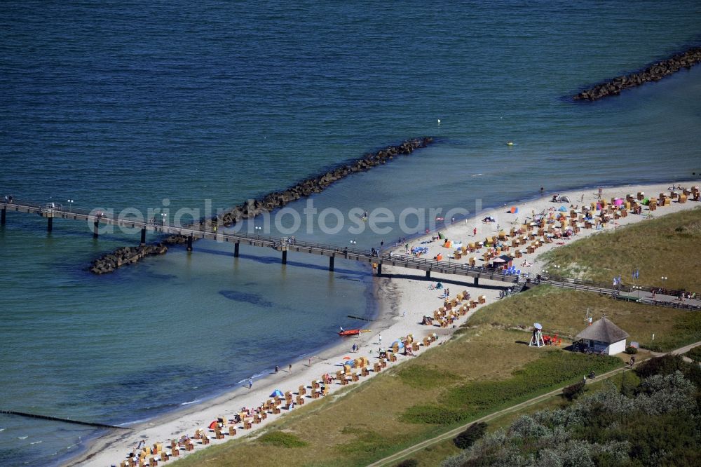 Wustrow from above - Sand and beach landscape on the pier of baltic see in Wustrow in the state Mecklenburg - Western Pomerania