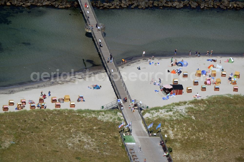 Wustrow from above - Sand and beach landscape on the pier of baltic see in Wustrow in the state Mecklenburg - Western Pomerania