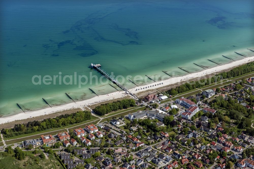 Zingst from above - Sand and beach landscape on the pier Zingst in Zingst in the state Mecklenburg - Western Pomerania