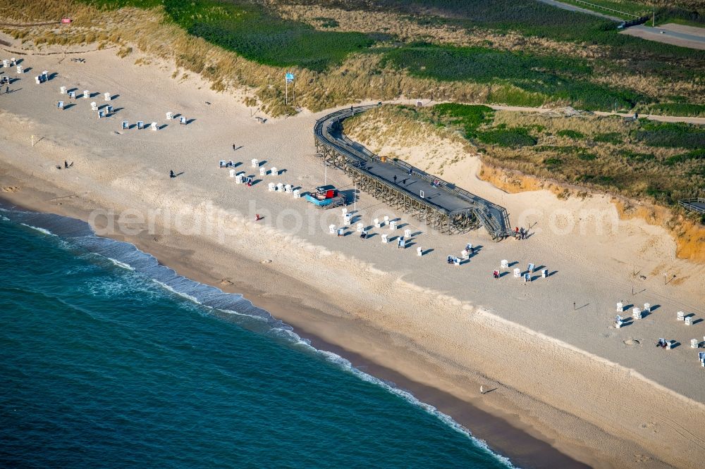 Aerial image Kampen (Sylt) - Beach landscape along the with Strandtreppe in Kampen (Sylt) at the island Sylt in the state Schleswig-Holstein, Germany