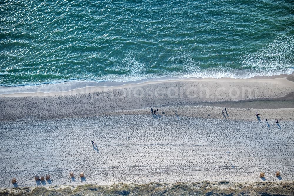 Aerial image Wenningstedt (Sylt) - Beach landscape along the in Wenningstedt (Sylt) at the island Sylt in the state Schleswig-Holstein, Germany