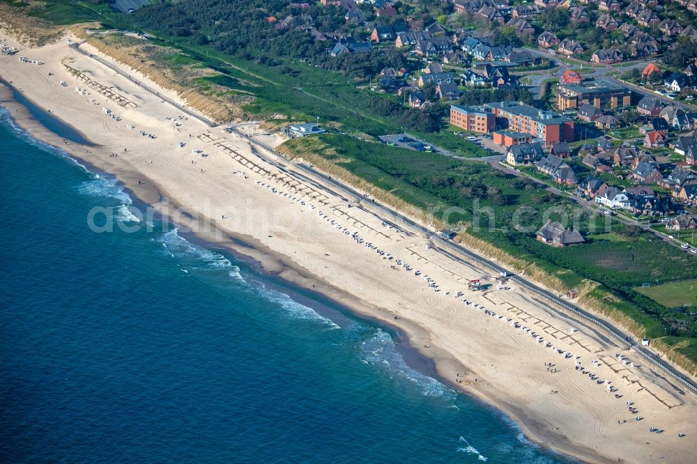 Aerial photograph Westerland - Beach landscape along the Weststrand in Westerland at the island Sylt in the state Schleswig-Holstein, Germany