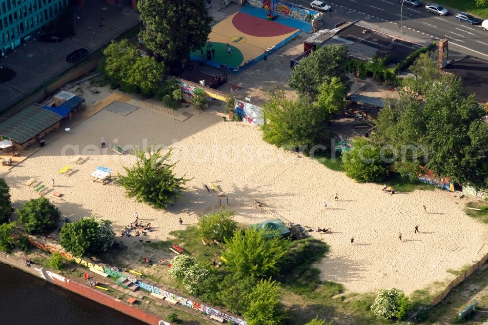 Berlin from the bird's eye view: Sand beach landscape in YAAM Beach Club in Berlin