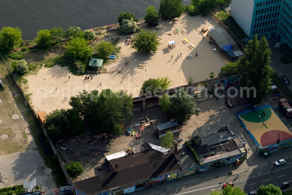 Aerial image Berlin - Sand beach landscape in YAAM Beach Club in Berlin