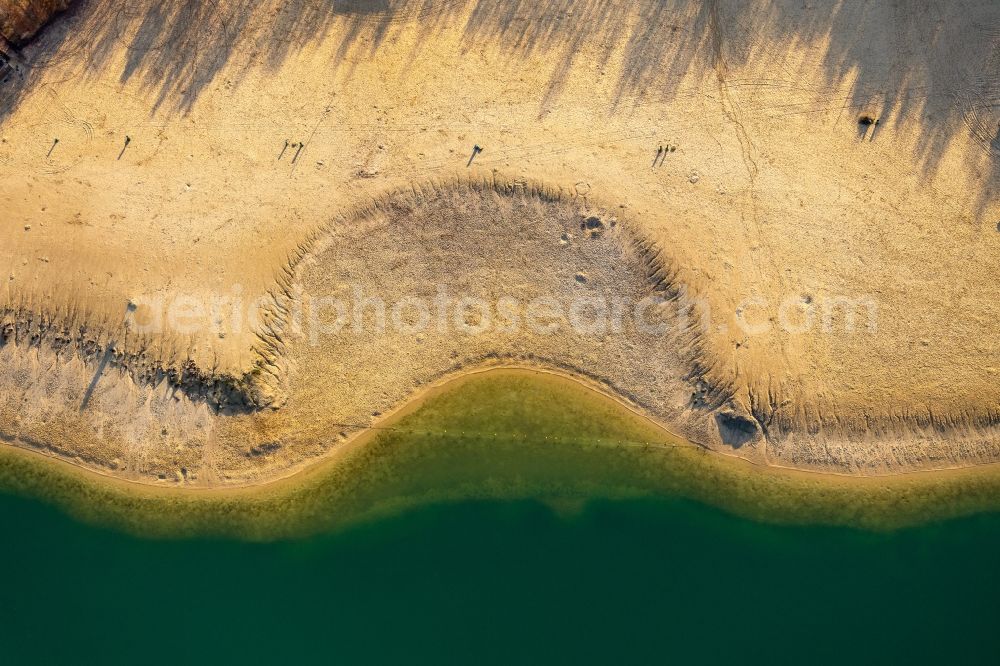 Aerial image Haltern am See - Sandy beach areas on the Silbersee 2 in Haltern am See in the state North Rhine-Westphalia, Germany