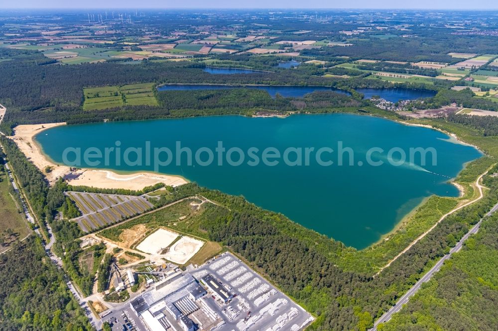 Haltern am See from above - Sandy beach areas on the Silbersee 2 in Haltern am See in the state North Rhine-Westphalia, Germany