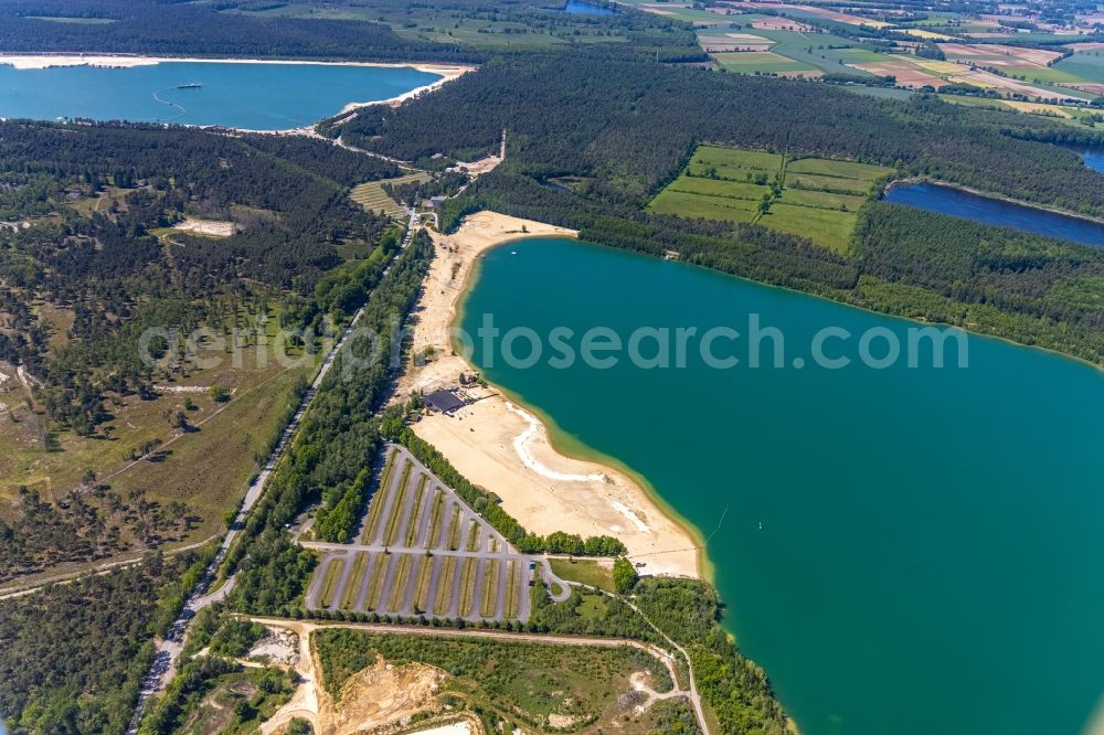 Haltern am See from the bird's eye view: Sandy beach areas on the Silbersee 2 in Haltern am See in the state North Rhine-Westphalia, Germany