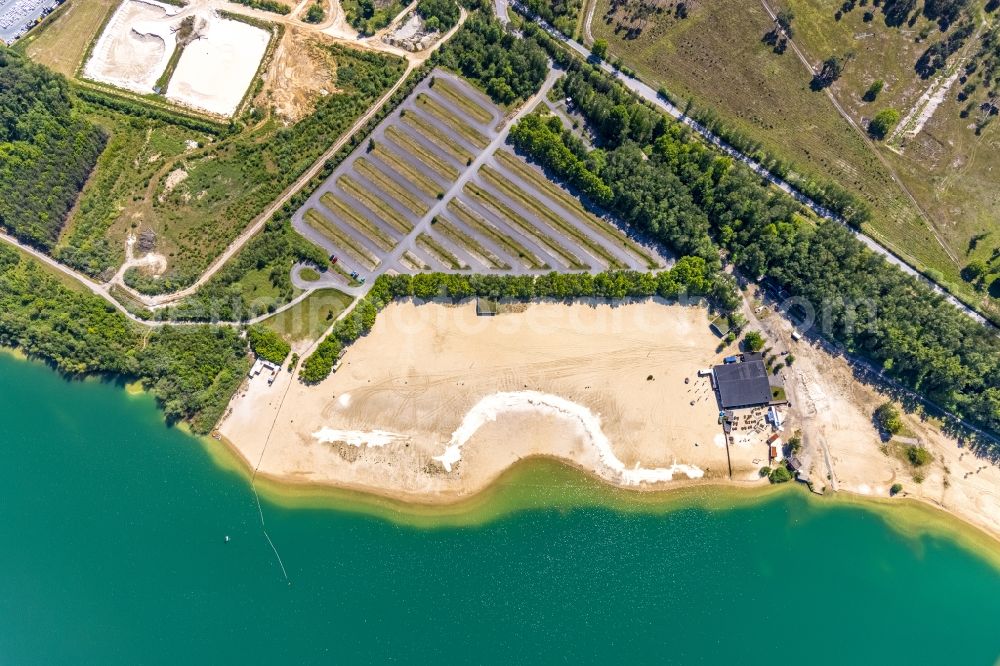 Haltern am See from the bird's eye view: Sandy beach areas on the Silbersee 2 in Haltern am See in the state North Rhine-Westphalia, Germany