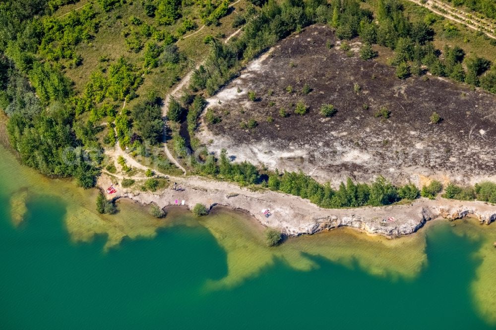 Haltern am See from above - Sandy beach areas on the Silbersee 2 in Haltern am See in the state North Rhine-Westphalia, Germany