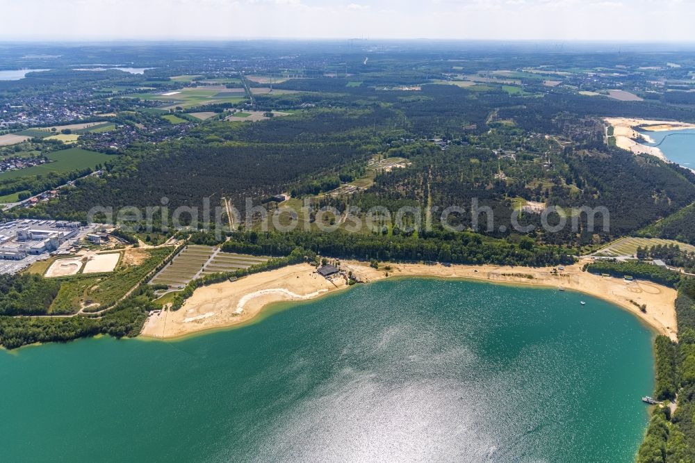 Haltern am See from the bird's eye view: Sandy beach areas on the Silbersee 2 in Haltern am See in the state North Rhine-Westphalia, Germany