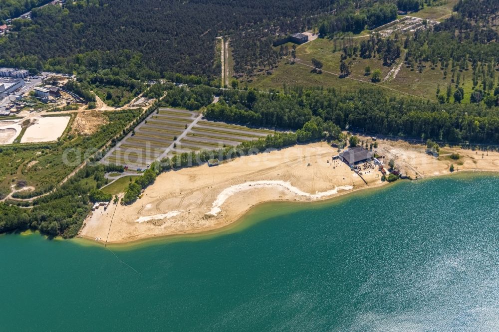 Aerial image Haltern am See - Sandy beach areas on the Silbersee 2 in Haltern am See in the state North Rhine-Westphalia, Germany