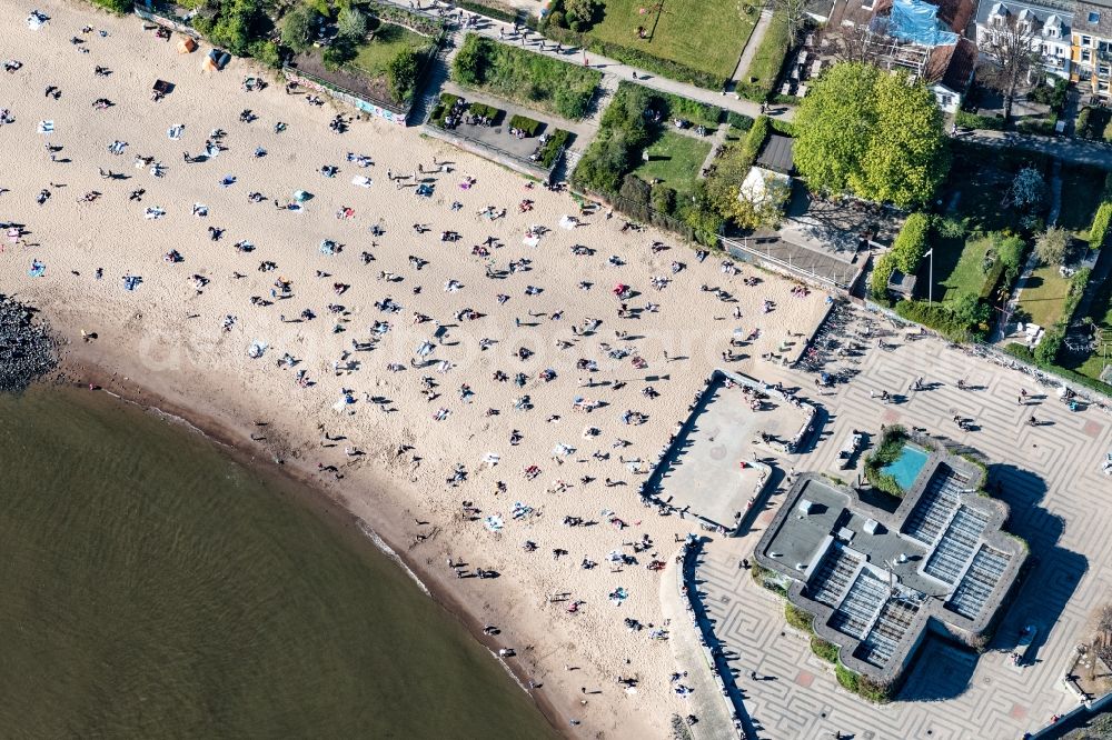 Hamburg from above - Sandy beach landscape along the banks of the river of the River Elbe in Hamburg, Germany