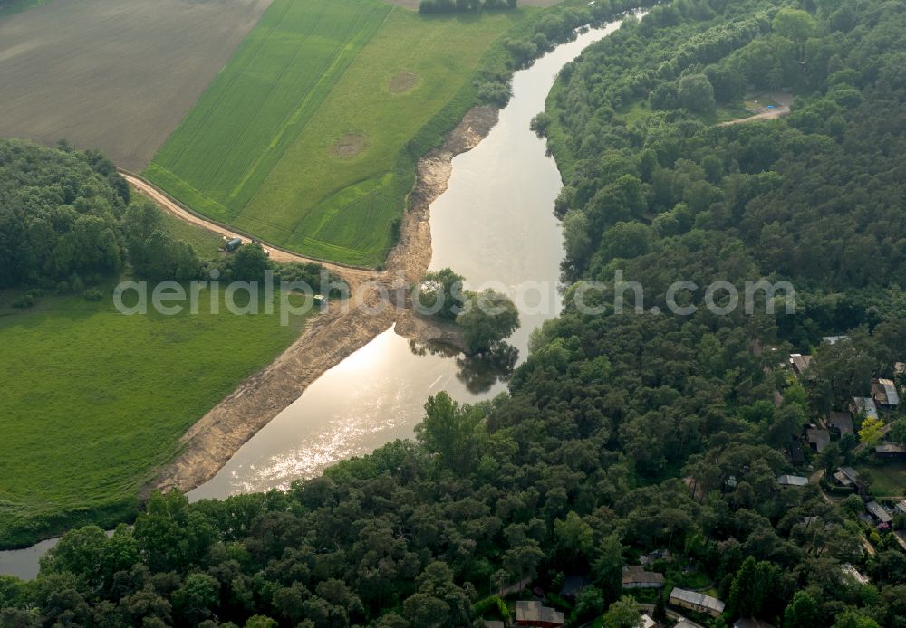 Aerial photograph Ahsen - Sandy beach landscape along the banks of the river of Lippe in Ahsen in the state North Rhine-Westphalia, Germany