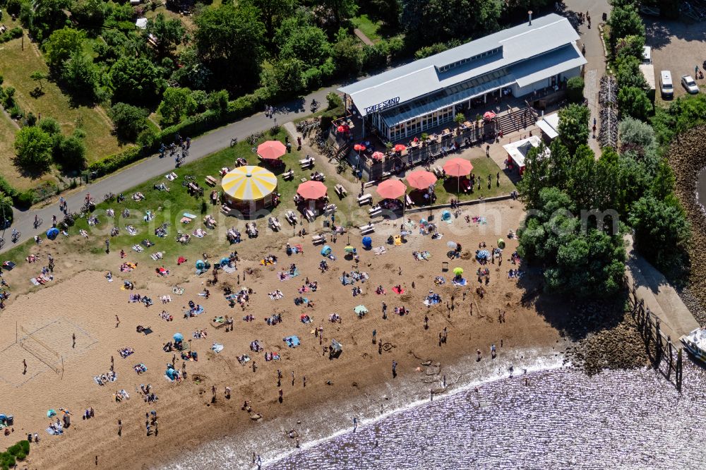 Bremen from above - Sandy beach landscape along the banks of the river on Strandbad Weserstrand in the district Huckelriede in Bremen, Germany