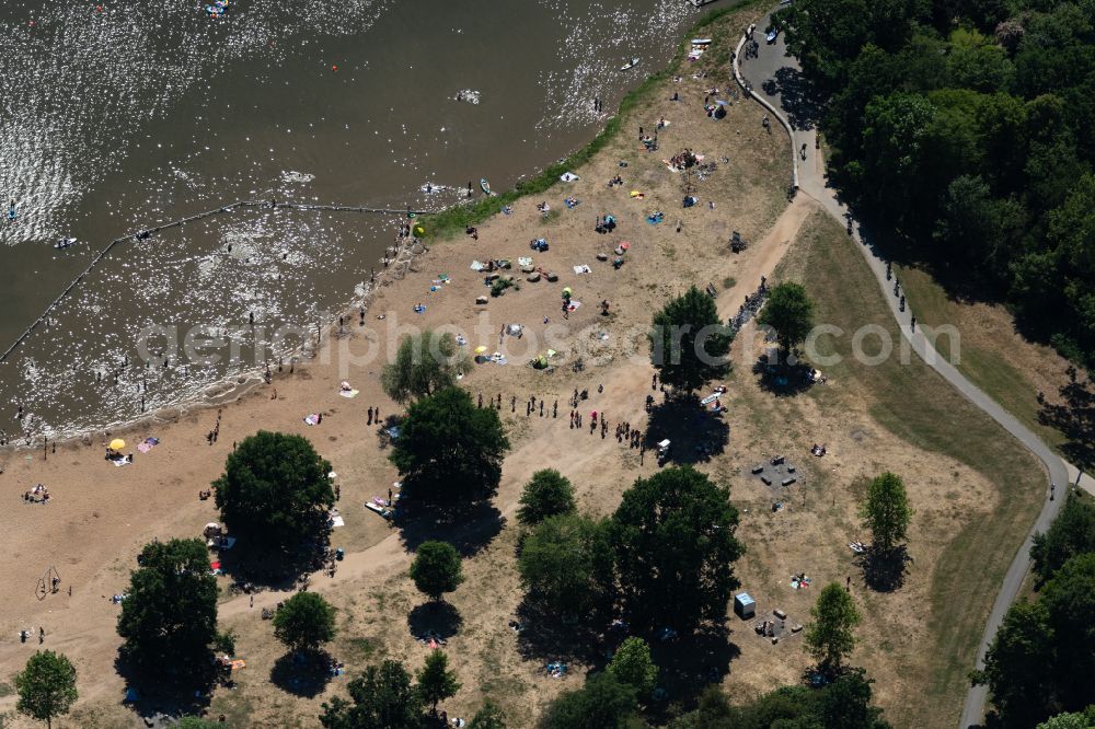 Bremen from above - Sandy beach landscape along the banks of the river on Strandbad Weserstrand in the district Huckelriede in Bremen, Germany