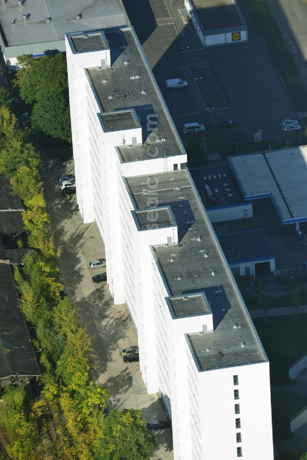 Aerial image Berlin Lichtenberg - Reorganized and modernized DDR block as students and single-residence Q 216 at Lichtenberg station in Berlin