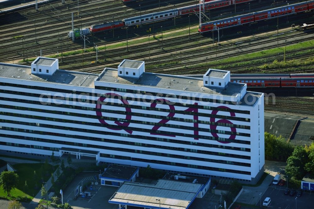 Berlin Lichtenberg from above - Reorganized and modernized DDR block as students and single-residence Q 216 at Lichtenberg station in Berlin