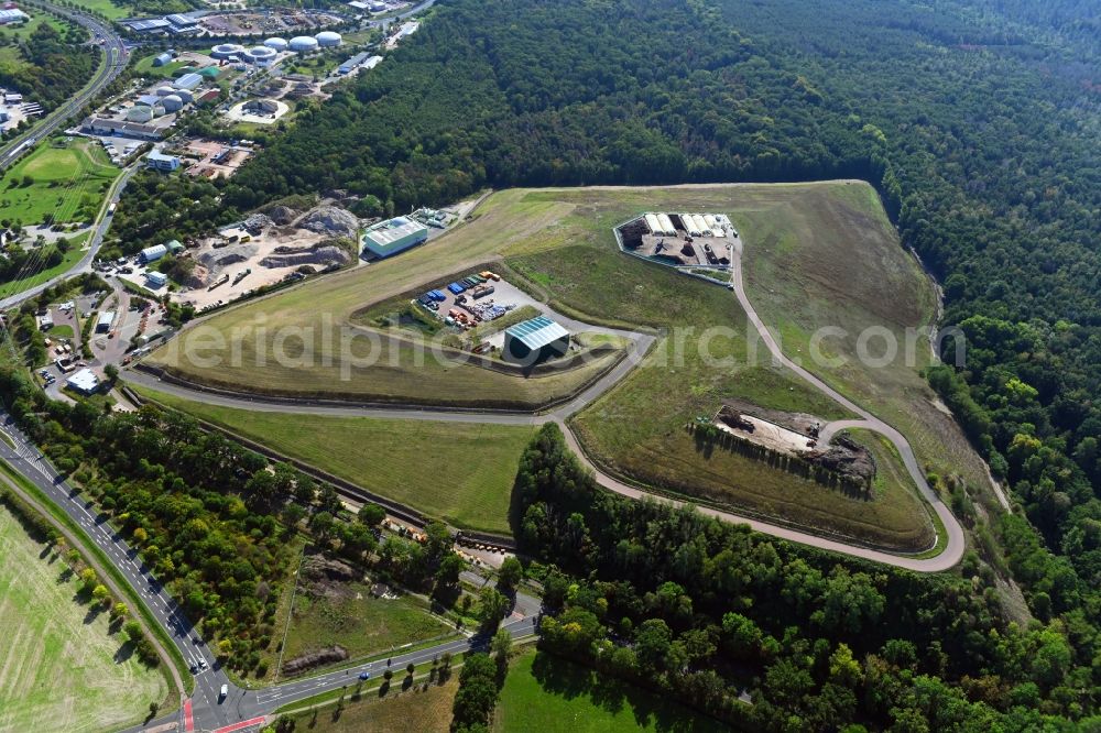 Dessau from above - Renovation, sealing and restoration work on the site of the refurbished landfill on Kochstedter Kreisstrasse in the district Kochstedt in Dessau in the state Saxony-Anhalt, Germany