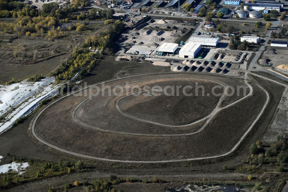 Wittenberge from above - Renovation, sealing and restoration work on the site of the refurbished landfill of Eggers Umwelttechnik GmbH in Wittenberge in the state Brandenburg, Germany